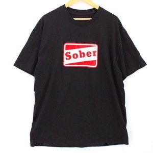 Sober Sport Shirt Mens Black Short Sleeve Crewneck Big Logo Graphic Cotton XL